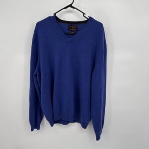 Black Brown 1826 Mens Blue V Neck 100% 2‎ Ply Cashmere Sweater Size Large